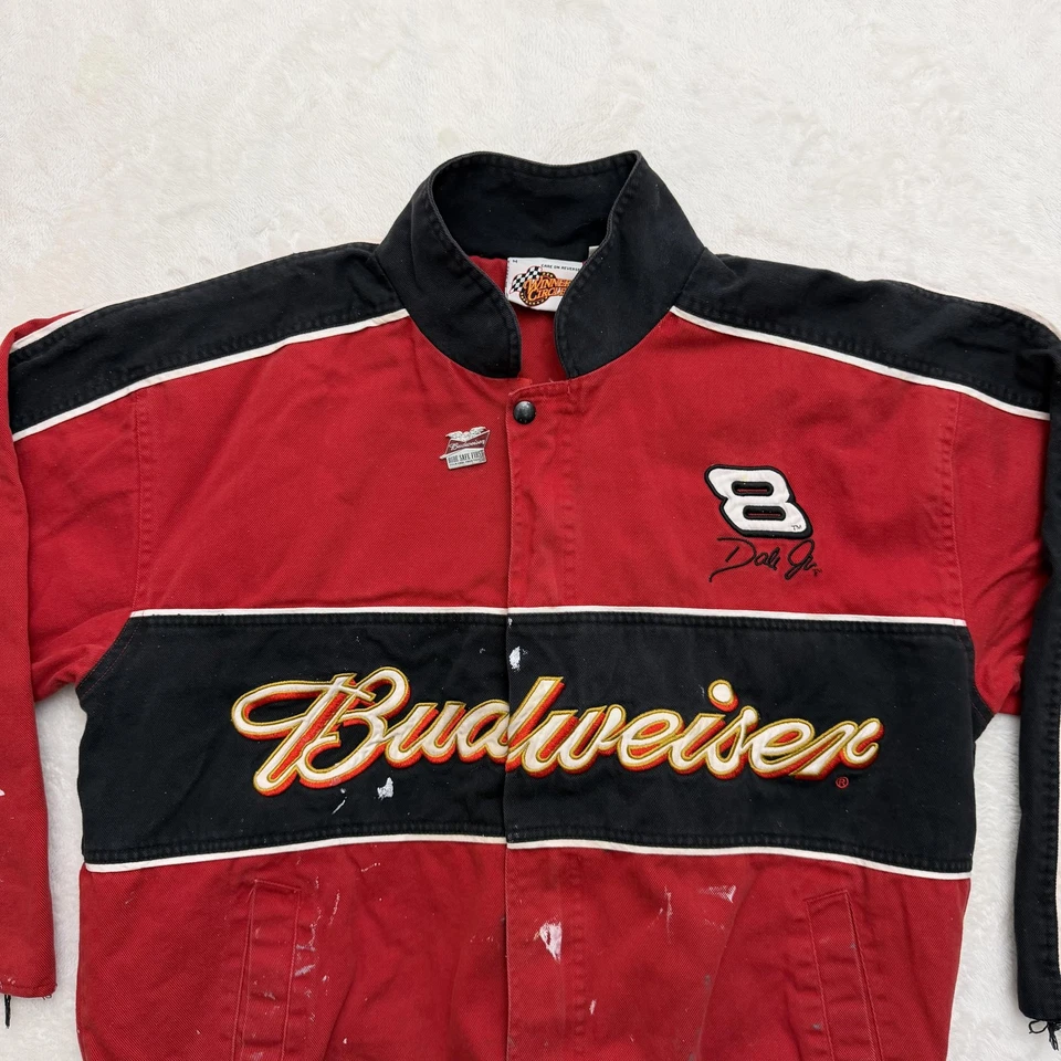 Winners Circle Budweiser NASCAR Dale Jr Jacket Mens Medium Red Black 8 Coat - Image 3 of 4