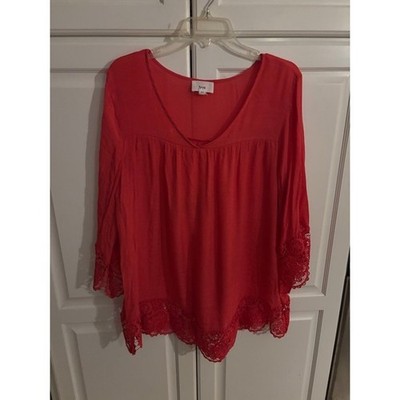 Fyve orange red Lace Trim V Neck Tunic Top Plus Size 3X