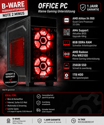 Office PC - AMD Athlon X4 950, 8GB, 256GB, 1TB, ..., Win11 + Office Paket