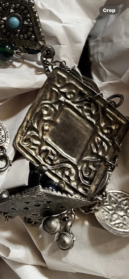 Tibetan Silver Tone Beaded Stones Linked Belt Statement Piece - Image 4 of 4