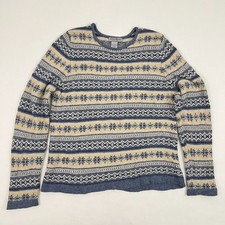VTG Eddie Bauer Lambswool Sweater Womens M Blue Brown Fair Isle Nordic Australia
