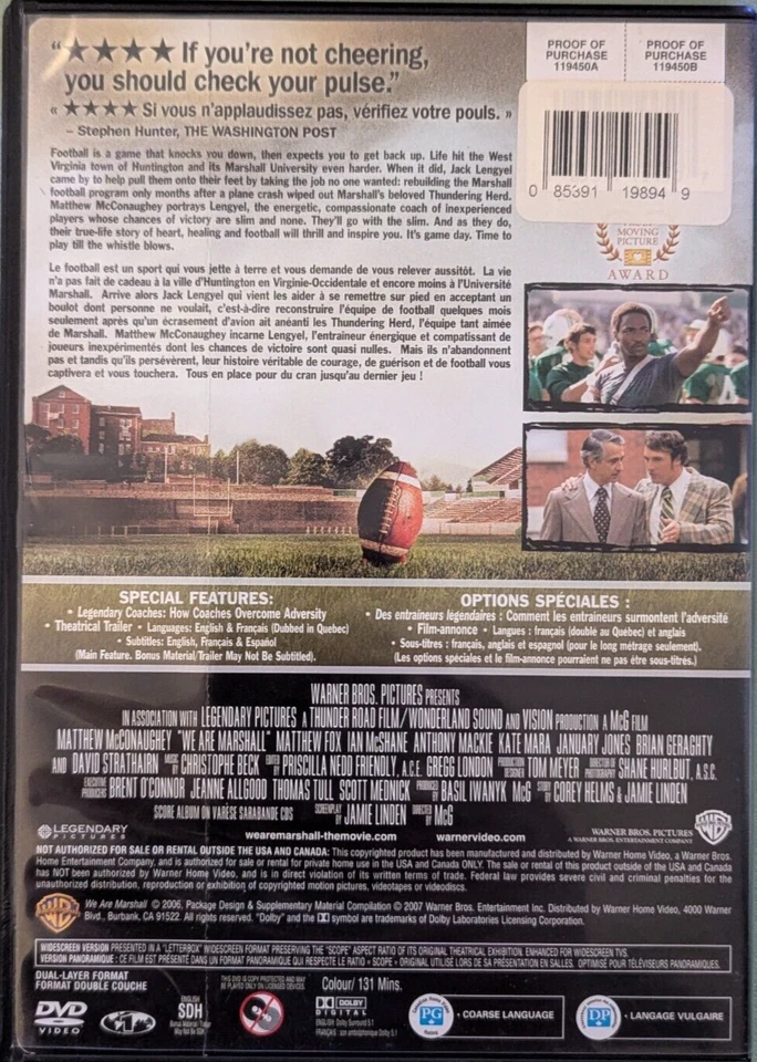 We Are Marshall (DVD, 2007, Canadian, Widescreen) - Image 2 of 2