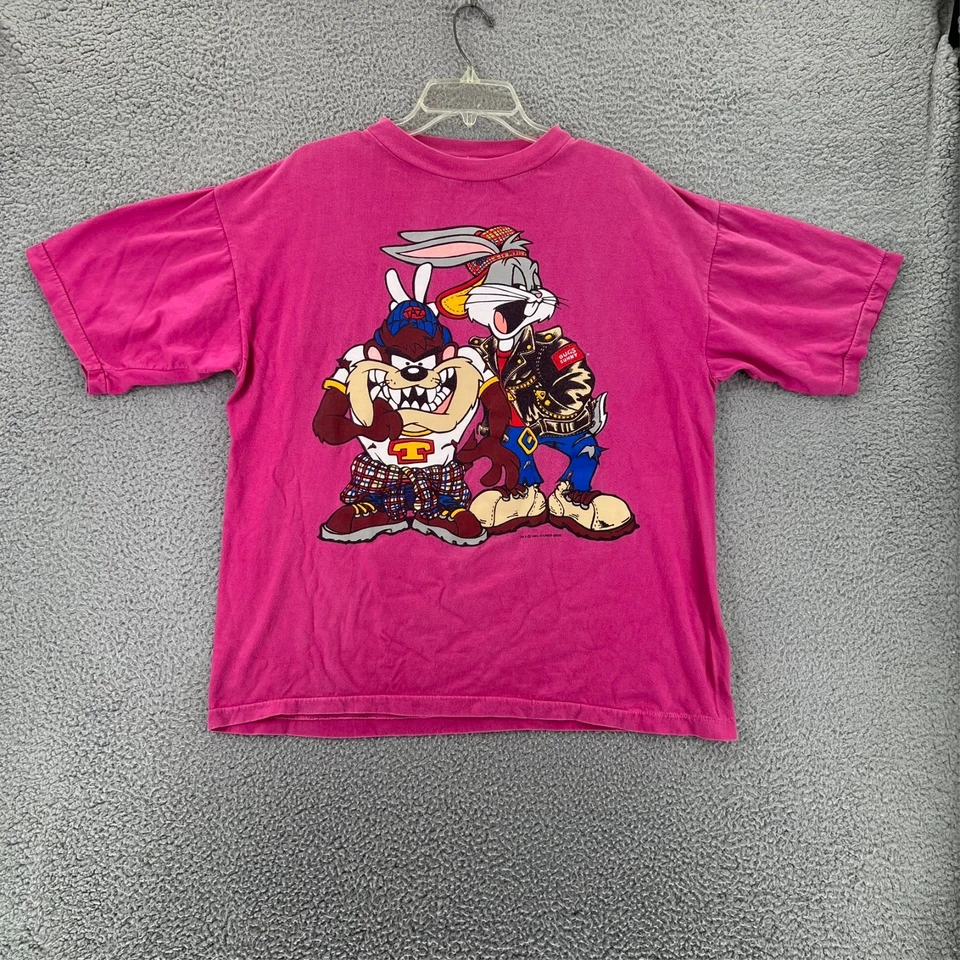 Camiseta Vintage Anos 90 Looney Tunes Taz & Bugs Bunny Hip Hop Frente Traseira Adulto GG - Imagem 2 de 4