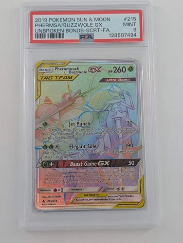 Pokemon Pheromosa & Buzzwole GX Holo - PSA 9 - Unbroken Bonds #215 - Mint