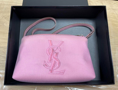 New] Yves Saint Laurent Cassandra Stitched Logo Pink Leather