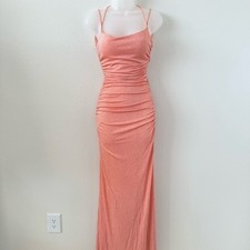 NWT Windsor Coral Orange Rylie Glitter Lace-Up Column Long Maxi Formal Dress
