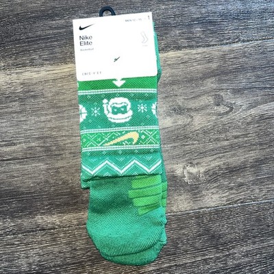 Nike Elite Basketball Crew Socks Mens 12-15 Green Christmas Holiday