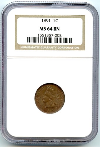 1891 Indian Cent, NGC MS64BN - Picture 3 of 3