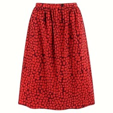 GIVENCHY c.1970  s Couture Numbered Red Geometric Gathered Tea Length Skirt