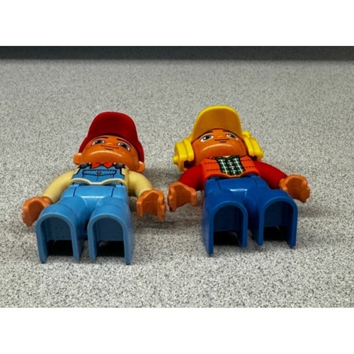 Vintage Lego Duplo Construction Worker Figures - Red & Yellow Helmets Overalls - Picture 5 of 5