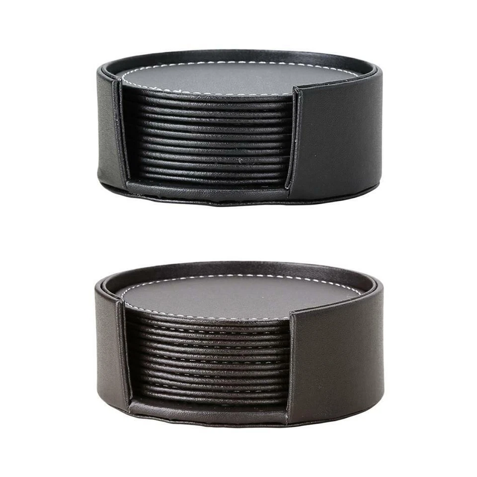 Sottobicchieri in pelle marrone PU Set di 6 sottobicchieri in vetro per tazze e - Immagine 3 di 4