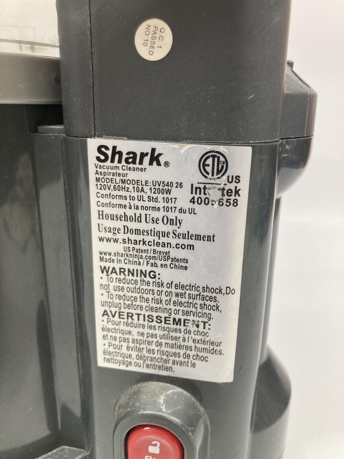 Shark Navigator LiftAway UV540 Vacuum Cleaner Body Motor + Dust Bin