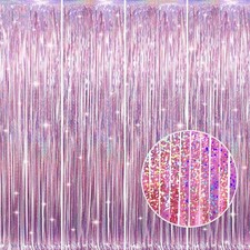 3.2 ft x 8.2 ft Metallic Tinsel Foil Fringe Curtains Party Photo Backdrop Par...