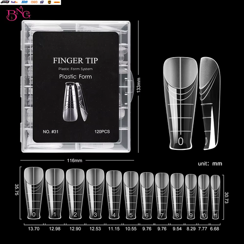 BNG 3D Curved Stiletto Nail Dual Forms for Poly Extension Gel Extension XL XXL A