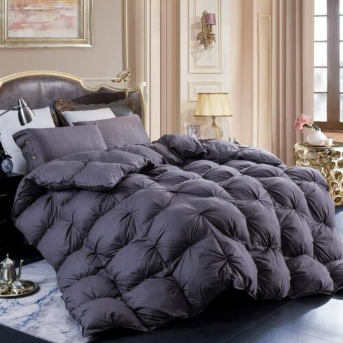 SNOWMAN Heavy Weight Goose Down Comforter King Size 100% Cotton 65oz White/Gray - Afbeelding 1 van 15