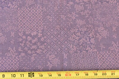 By 1/2 Yd, Vintage, Purple Floral Blocks on Purple Quilt Cotton, B1336