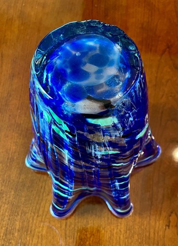 Hand Blown Vase Cobalt Blue Swirl Handkerchief - Picture 7 of 7