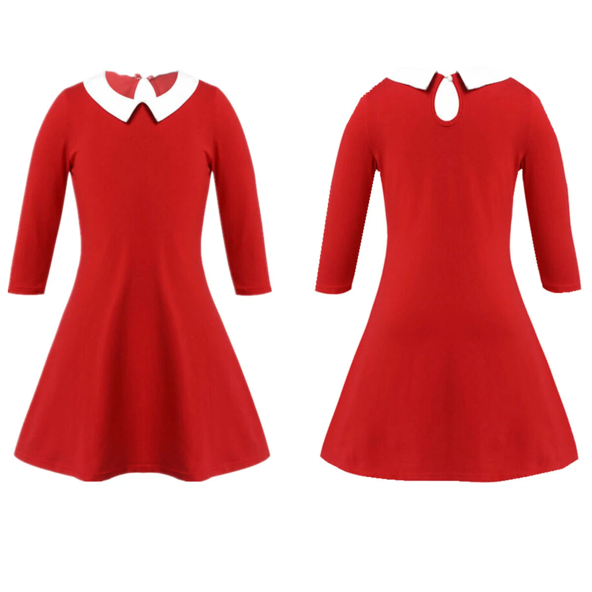 Girls red dress hotsell with white collar