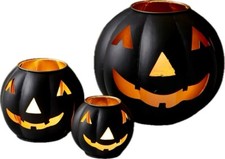 NIB Set Of 3 Pottery Barn Black Metal Jack-O-Lanterns Halloween 5.25  7.5   12  