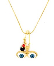 14kt GP Eyes Saint Lucky Charm  18" Necklace Ojitos De Santa Lucia Azabache