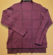 Max Studio Womens Pullover Sweater Medium Purple Long Sleeve High Neck Split Hem