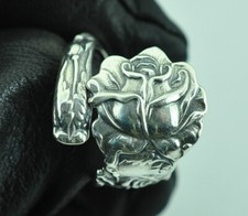 Solid 925 Sterling Silver Rose Flower Adjusta...