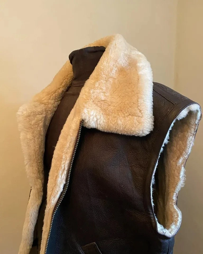 Colete Feminino de Couro de Carneiro Genuíno Aconchegante Preto Shearling Colete Quente de Pele Real - Imagem 4 de 4