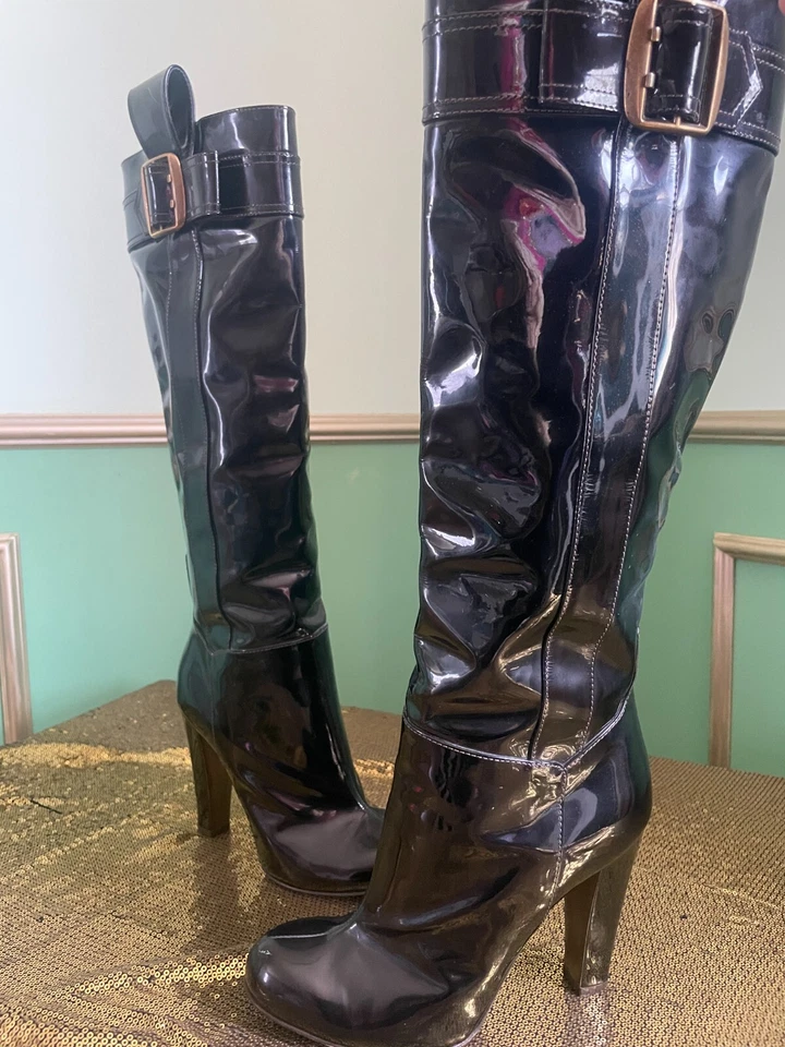 Dolce & Gabbana лакированная кожа черный фетиш пин-ап ботинки 38,5 US7 - Изображение 3 из 4