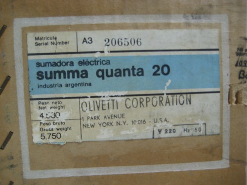 Vintage Olivetti Underwood Summa Quanta 20 Mechanical Adding Machine 220 VOLTS - Picture 11 of 12