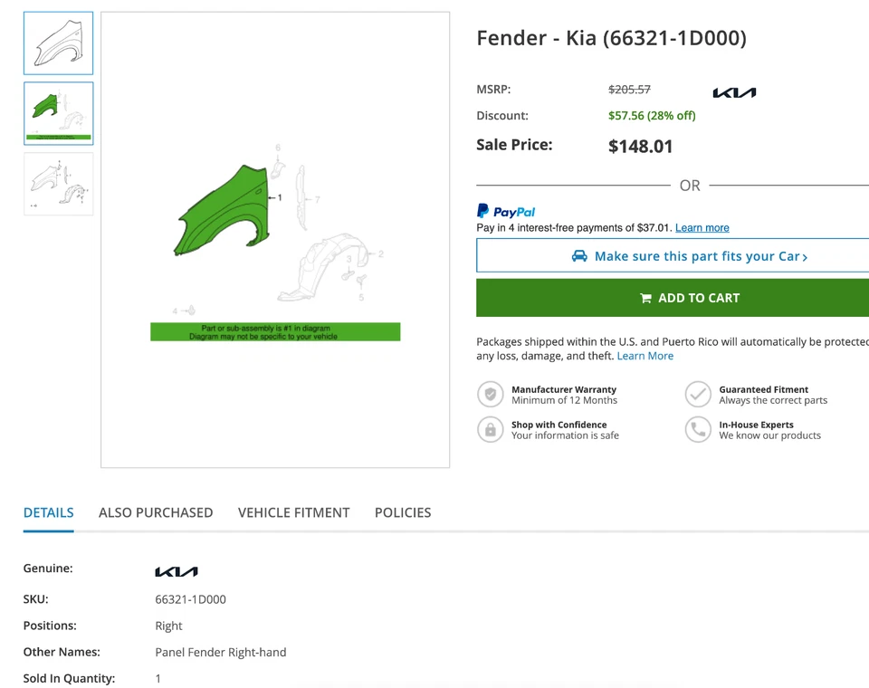 NEW 2007 - 2012 Kia Rondo Fender Right Passenger RH Side OEM 2011 2010 2009 Dent Foto 2 de 4