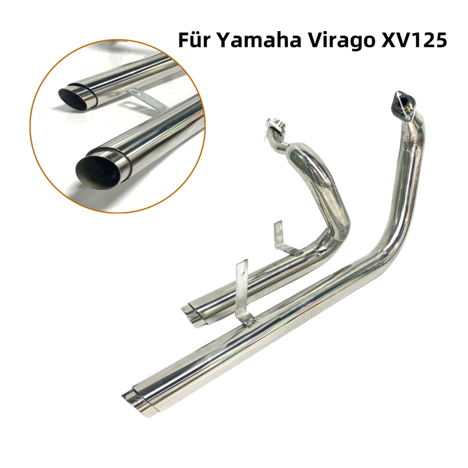 2x Linea Tubo Scarico Con Silenziatore Acciaio per Yamaha Virago XV125 XV250 IT - Immagine 3 di 4