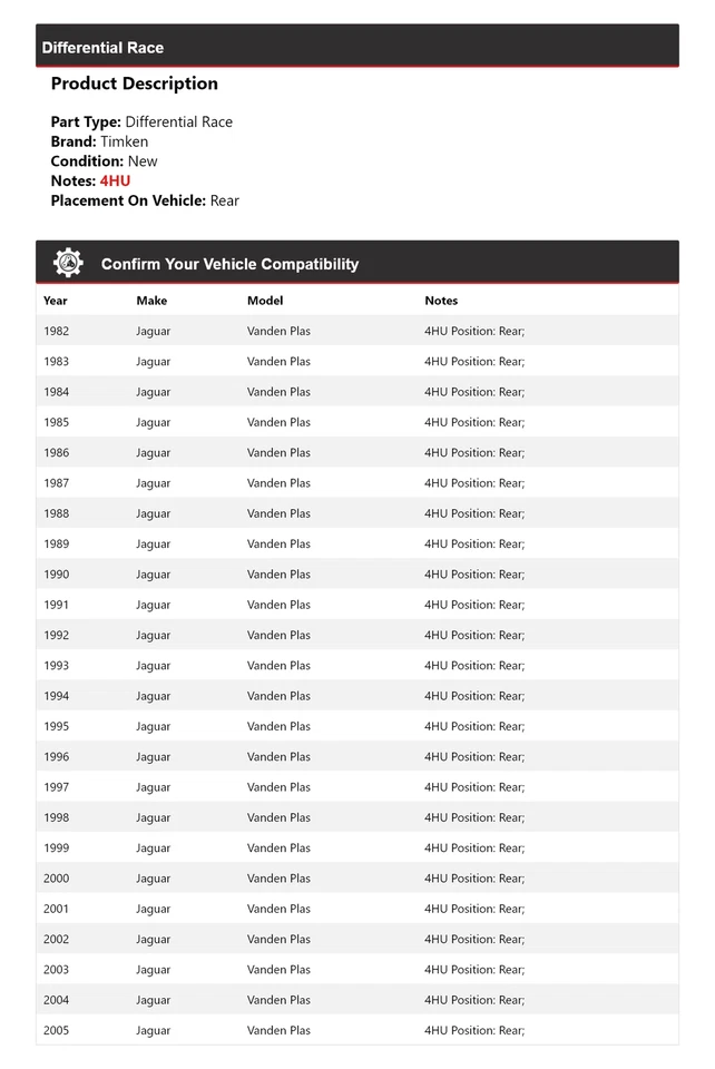 Diferencial trasero de carrera para Jaguar Vanden Plas 1982-2005 Timken 1983 1984 1985 Foto 2 de 4