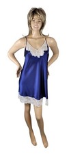 Vintage Oscar De La Renta Pink Label Babydoll Navy Blue  Lace Slip Nightgown XL