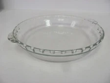 Pyrex, Clear, 9.5 Inch Deep Dish Pie Plate 229,  Fluted Edge With Handles