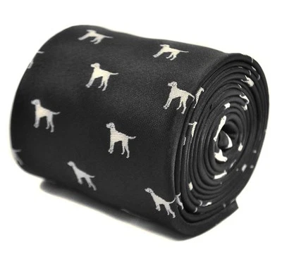 Frederick Thomas Designer Herren Krawatte Schwarz, Motiv Hund - Bild 1 von 4