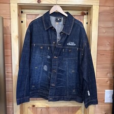 Rocawear Denim Jacket Men L Blue Patched Embroidered Logo Vintage Y2K Streetwear