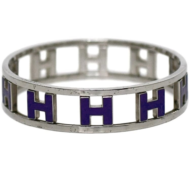 Hermes Bangle Long Ash Silver Blue Bracelet Logo Condition Metal Material