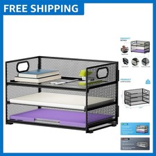 Versatile 3-Tier Paper Organizer for Home Office Lightweight Metal with Handle