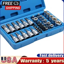 34 Pieces 3/8-Inch Drive Torx Bit Socket and E-Torx Star Socket Set Tamper Proof