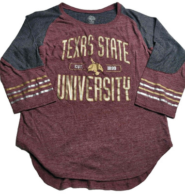 Rivalry Threads Texas State University TSU Bobcats 3/4 Sleeve Raglan Women's SM