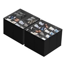 2 Pack Shoe Organizer for Closet, Fits up to 32 Pairs, Small Space Shoe Black
