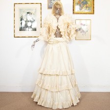 Vintage 1970s Ivory Silk Taffeta Ruffle Skirt Bolero Set Couture Size Small