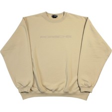 Porsche Vintage Crewneck Sweatshirt Tan Beige Embroidered Logo Mens XL USA Made