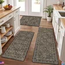 Pauwer Set of 3 Anti-Fatigue Non-Slip Kitchen Mats - Cushioned Waterproof Rugs