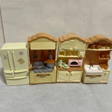 Sylvanian Families Refrigerator Kitchen Stove Sink Set Cupboard Toaster Set