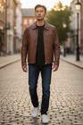 The Jacket Maker Genuine Leather Cafe Racer Jacket Brown Men’s Medium M Lambskin — photo 7