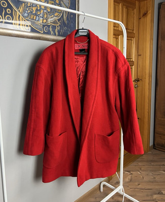 Escada Margaretha Ley Vintage Women`s Wool Red Oversized Coatigan Coat L-XL