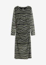 Neu Midikleid Gr. 44/46 Dunkelkhaki Schwarz Elfenbein Damen Langarm-Kleid