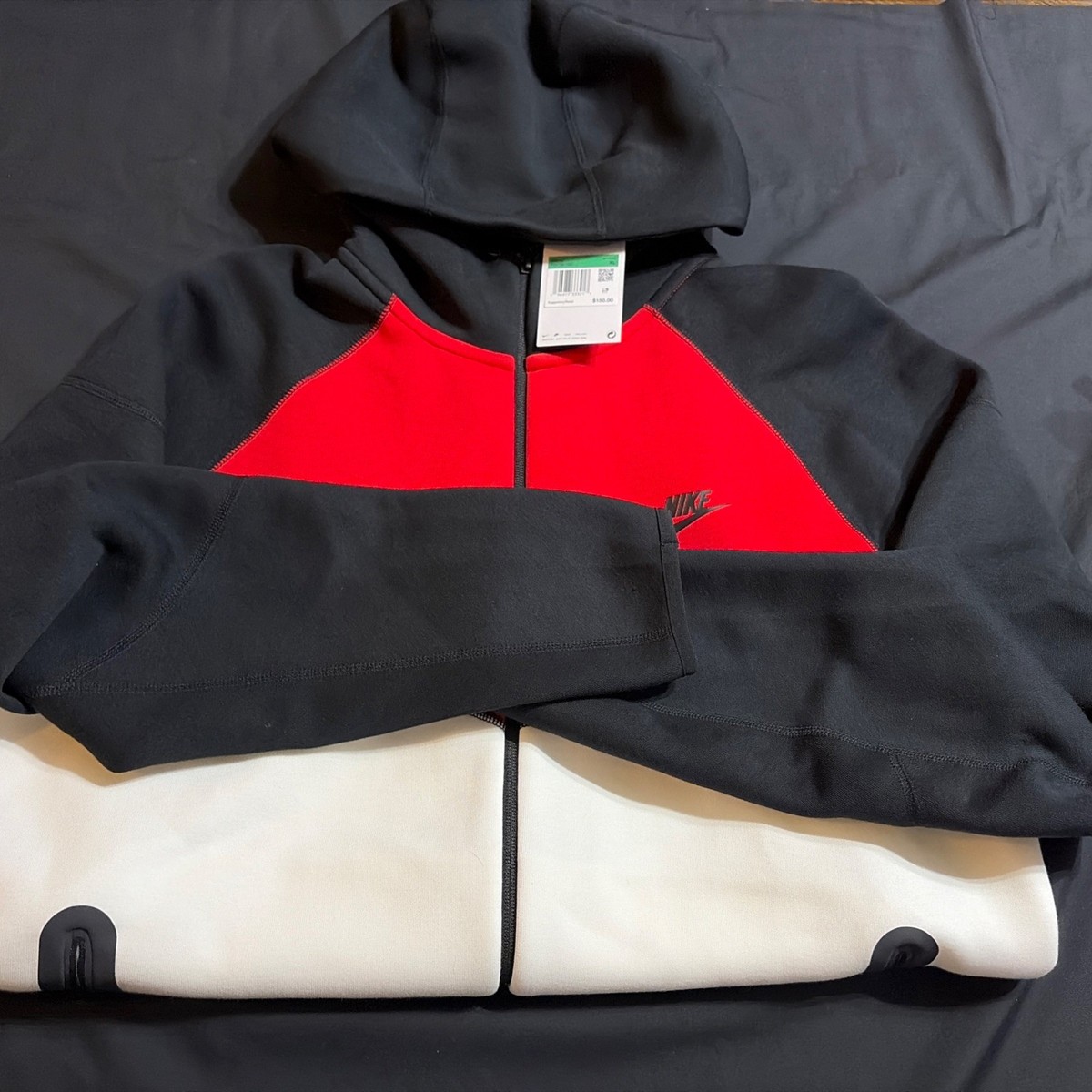 Nike Tech Fleece Full-Zip Hoodie White/Red/Black FZ4709-100 Men's