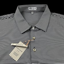 Peter Millar Crown Summer Comfort Performance Striped Polo Shirt 2XL Black White